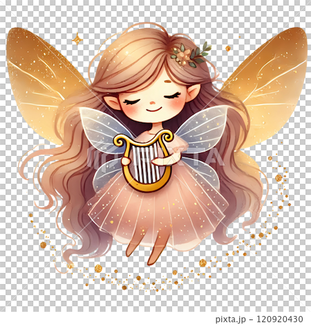 cute fairy with harp  120920430
