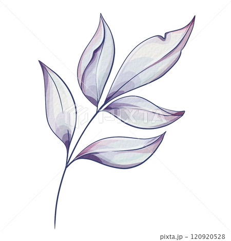 This exquisite botanical illustration showcases an array of stylized leaves rendered in soft pastel colors, beautifully highlighting the delicate and intricate beauty of natures diverse flora. The 120920528