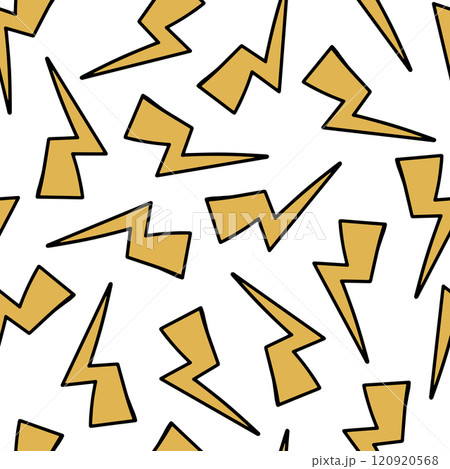 Lightning Doodle Seamless Pattern. Thunder or Storm Symbol. 80th, 90th Style Sketch. 120920568