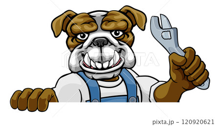 Bulldog Plumber Or Mechanic Holding Spanner 120920621