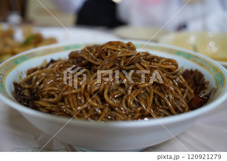 The delicious black noodles of Jjajangmyeon, a representative Korean-style Chinese dish The delicious black noodles of Jjajangmyeon, a representative Korean-style Chinese dish 120921279