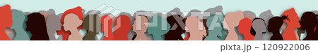 Silhouette profile group of men and women of diverse culture and different countries. Diversity multiethnic people. Racial equality and anti-racism. Coexistence harmony and multicultural community 120922006