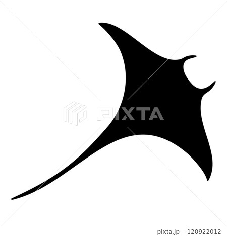 Isolated black silhouette of Stingray. Side view. Marine animal. White background. Vector clipart illustration. 120922012