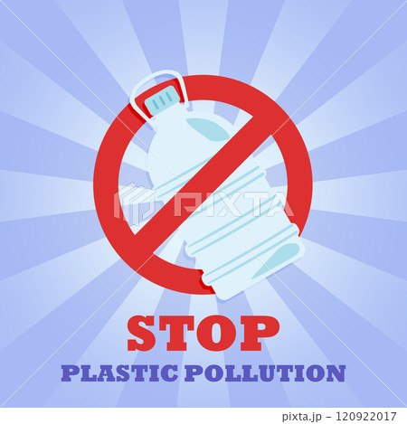Plastic bottle-canister. Prohibition sign. No symbol. Banner. Stop plastic pollution. 120922017