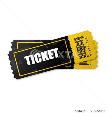 Two vintage tickets template on dark background with yellow accents. For excursion routes, retro parties and clubs and other projects. Just add your own text. Vector, can be used for printing. Two vintage tickets template on dark background with yellow accents. For excursion routes, retro parties and clubs and other projects. Just add your own text. Vector, can be used for printing. 120922036