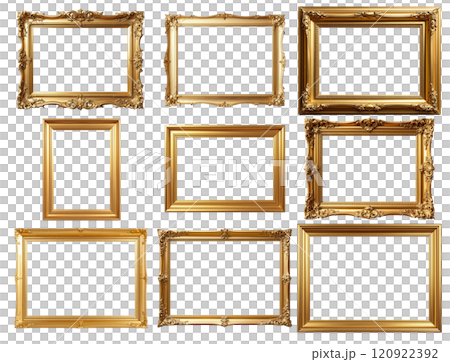 A set of Classic gold wood frame for a picture or photo with alpha channel. High quality illustration 120922392