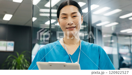 Nurse, clipboard and portrait of Japanese woman with smile, document and medical checklist in hospital. Surgeon, nursing and paperwork for health, wellness and clinic care with professional at job Nurse, clipboard and portrait of Japanese woman with smile, document and medical checklist in hospital. Surgeon, nursing and paperwork for health, wellness and clinic care with professional at job 120922527