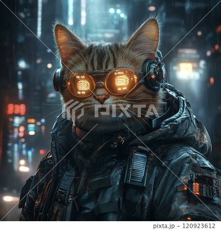 サイバーパンク調のクールな猫 AI画像 サイバーパンク調のクールな猫 AI画像 120923612