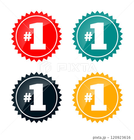 number one label badges in four colors 120923616