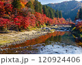 川面に映る紅葉　愛知県の紅葉名所　香嵐渓 120924406
