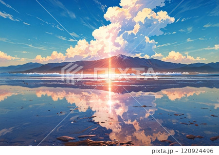 幻想的な青と綺麗な水面 120924496