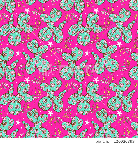 Festive Seamless Pattern New Year and Birthday Dog Balloons cartoon doodle isolated on background 120926895
