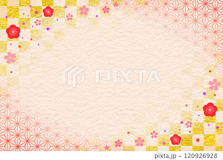 桜と梅の和風フレーム背景 和柄 市松模様 麻の葉 桜と梅の和風フレーム背景 和柄 市松模様 麻の葉 120926928