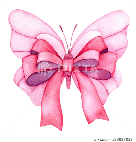 watercolor drawing, butterfly with bow and pink ribbon. symbol of the fight against breast cancer watercolor drawing, butterfly with bow and pink ribbon. symbol of the fight against breast cancer 120927832
