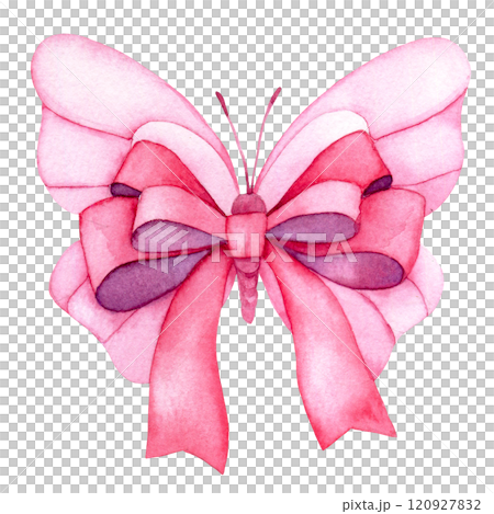 watercolor drawing, butterfly with bow and pink ribbon. symbol of the fight against breast cancer watercolor drawing, butterfly with bow and pink ribbon. symbol of the fight against breast cancer 120927832