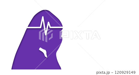 Girl or woman headache concept. People silhouette. Vector medical illustration in paper cut style with shadow. mental health. Place for text. Copy space. Health care 120929149
