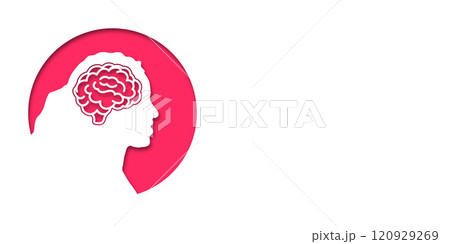 Girl or woman headache concept. People silhouette. Vector medical illustration in paper cut style with shadow. mental health. Place for text. Copy space. Health care Girl or woman headache concept. People silhouette. Vector medical illustration in paper cut style with shadow. mental health. Place for text. Copy space. Health care 120929269