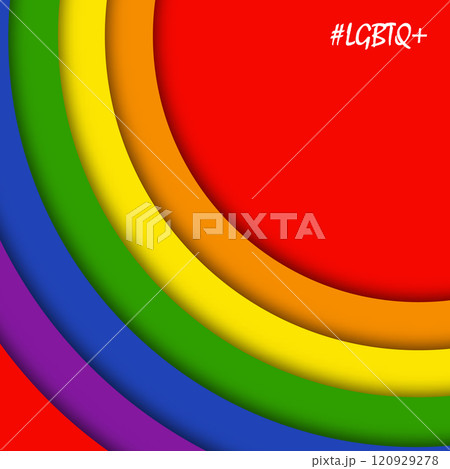 Abstract geometric red, orange, yellow, green, blue and purple circles lgbtq color background. Lgbt Pride History Month color background with copy space for text. Vector illustration 120929278