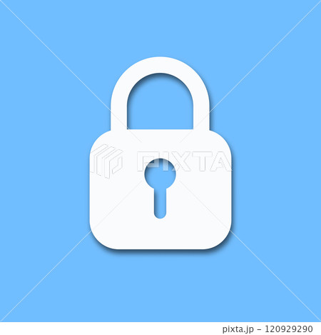 Paper cut style padlock icon with shadow. Lock icon for website. Security concept. Hiding a secret. Vector illustration Paper cut style padlock icon with shadow. Lock icon for website. Security concept. Hiding a secret. Vector illustration 120929290