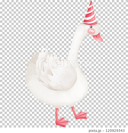 Swan with sweet pink party hat, watercolor, hand drawn Swan with sweet pink party hat, watercolor, hand drawn 120929343