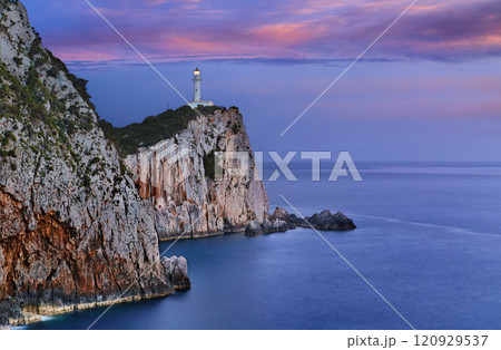 Lefkada Lighthouse at sunset, Ionian Sea, Greece Lefkada Lighthouse at sunset, Ionian Sea, Greece 120929537