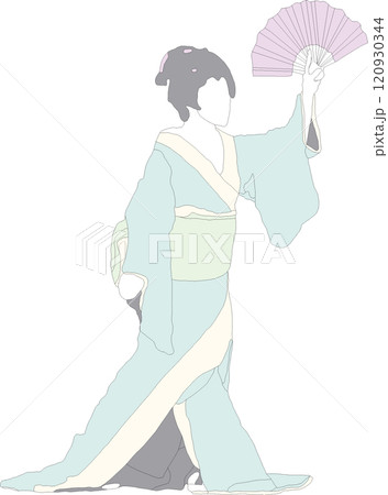 扇子を持った着物の女性、日本舞踊のいちシーン 扇子を持った着物の女性、日本舞踊のいちシーン 120930344