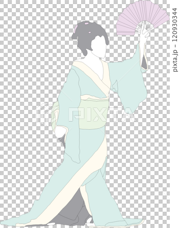扇子を持った着物の女性、日本舞踊のいちシーン 扇子を持った着物の女性、日本舞踊のいちシーン 120930344