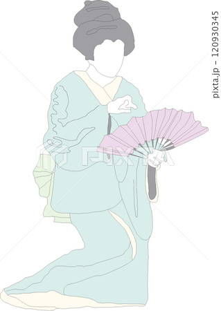 煮物を着て手紙を読む女性、日本舞踊のいちシーン 煮物を着て手紙を読む女性、日本舞踊のいちシーン 120930345