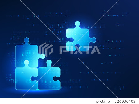 Numerical code and jigsaw technology represents the development of software systems, coding and technical problem solving, as well as the connection and processing of information in the digital world. 120930405