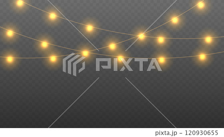 Christmas light png garlands. Set of Christmas glowing garlands. Festive Christmas gold garlands, dust, sparkle, and a star. Christmas light png garlands. Set of Christmas glowing garlands. Festive Christmas gold garlands, dust, sparkle, and a star. 120930655