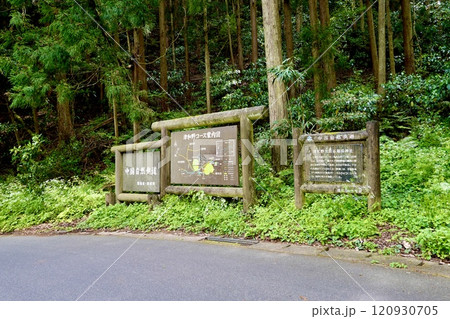 津和野城跡観光リフト乗り場付近の中国自然歩道と津和のコース案内図と津和野太鼓谷稲荷神社の看板　島根県 120930705