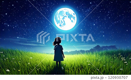 月光の夜空と少女 120930707