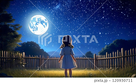 月光の夜空と少女 120930711