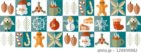Christmas abstract Bauhaus. Geometric line pattern. Seamless pattern merry christmas and happy new year Bauhaus. Christmas abstract. Christmas geometric background. 120930982