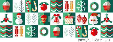 Christmas abstract Bauhaus. Geometric line pattern. Seamless pattern merry christmas and happy new year Bauhaus. Christmas abstract. Christmas geometric background. 120930984