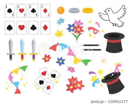 手品に使う道具のイラスト素材セット_フラット 手品に使う道具のイラスト素材セット_フラット 120932277