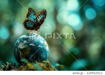 beautiful butterfly sits on planet earth, earth day beautiful butterfly sits on planet earth, earth day 120932412