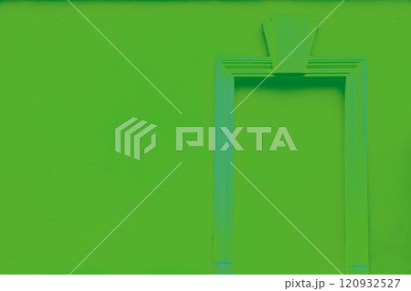 False window in a plastered wall, altered color scheme, architectural background in pastel colors. 120932527