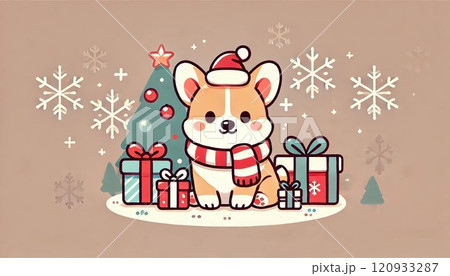 クリスマス　かわいいメッセージカード　コーギー 120933287