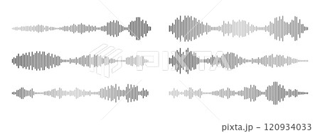 Sound waves of voice audio message recordings, . Podcast sound wave for online audio broadcasting. Vector set of music symbols, for music player and voice messages Sound waves of voice audio message recordings, . Podcast sound wave for online audio broadcasting. Vector set of music symbols, for music player and voice messages 120934033