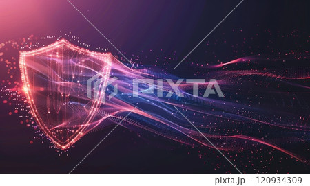 Shield of flowing digital data lines illustrating data protection ethics. Digital ethics. Copyspace 120934309