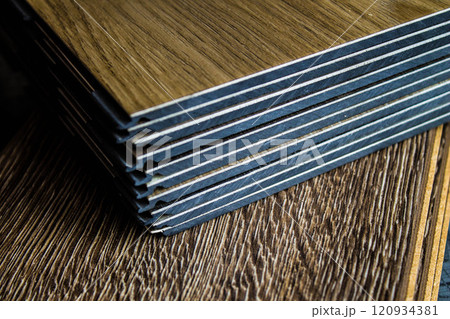 Vinyl strips. Flexible plastic laminate.Floor covering, LVT. Vinyl strips. Flexible plastic laminate.Floor covering, LVT. 120934381