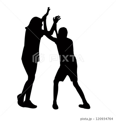 two children fighting silhouette vector  120934764