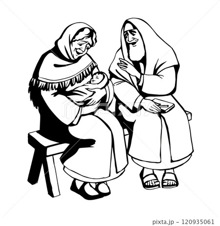 Vector drawing. Mother and father with a baby 120935061