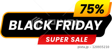 Black friday super sale banner highlighting a 75 percent discount with bold text on a striking black and orange background accented in red, perfect for savvy shoppers 120935210