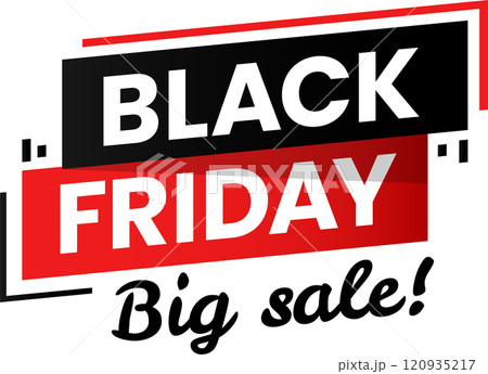 Black friday big sale banner is promoting huge discounts with eye catching red and black design, creating excitement for upcoming shopping event Black friday big sale banner is promoting huge discounts with eye catching red and black design, creating excitement for upcoming shopping event 120935217