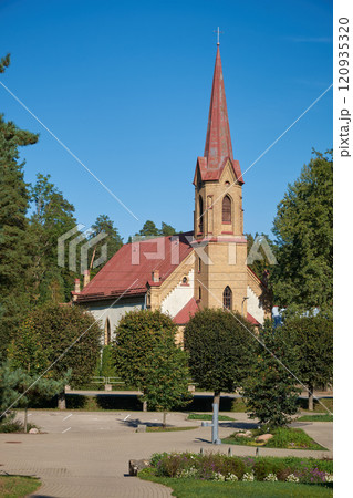 Old ancient Ogre Evangelical Lutheran Church. Ogre city, Latvia. 120935320