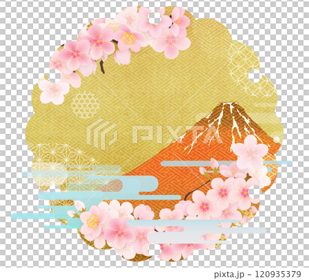 Background material with golden snowflake lines and Yoshino cherry blossoms 120935379