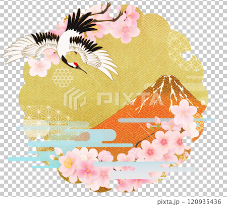 Background material with golden snowflake lines and Yoshino cherry blossoms 120935436