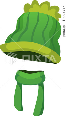 Green winter hat and scarf set providing cozy warmth and comfort, ensuring protection against cold weather while enhancing style during chilly seasons and outdoor adventures 120935471